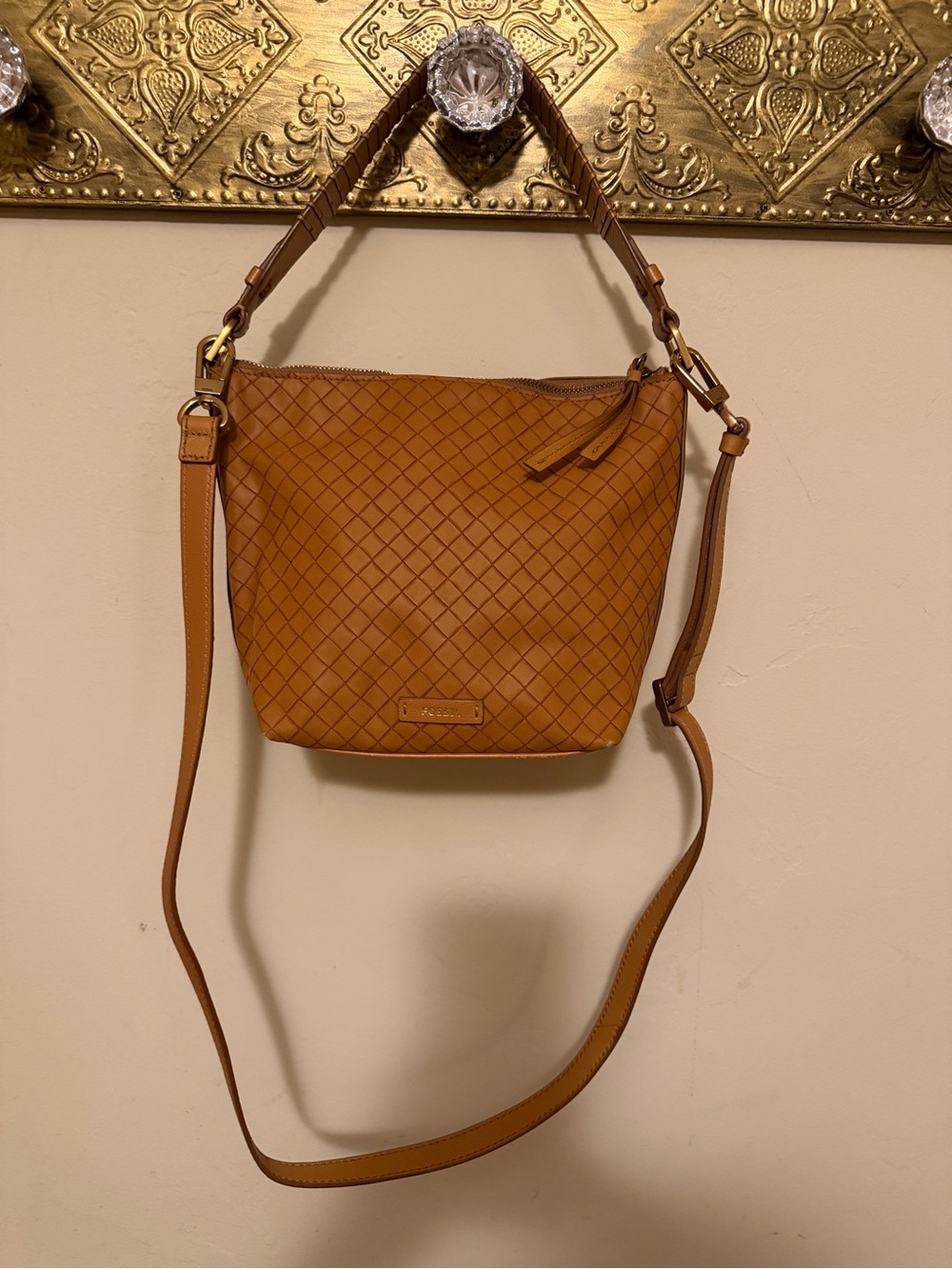 Fossil Woven Crossbody Bag in Tan